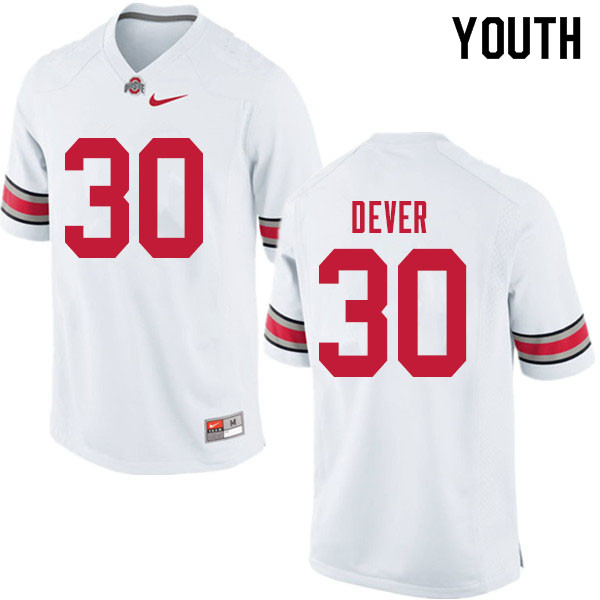 Ohio State Buckeyes Kevin Dever Youth #30 White Authentic Stitched College Football Jersey